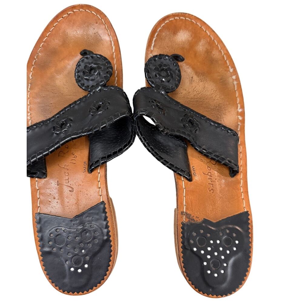 Jack Rogers Women’s Black Leather Slip On Thong Sandals Size US 10m